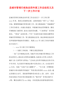 县城市管理行政执法局年度工作总结范文及下一步工作计划