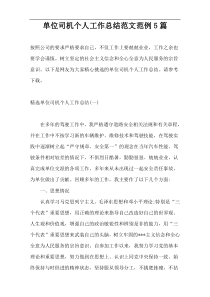 单位司机个人工作总结范文范例5篇