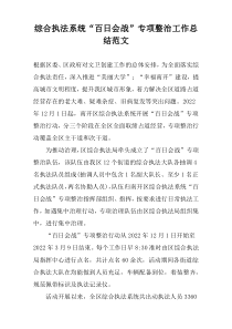 综合执法系统“百日会战”专项整治工作总结范文