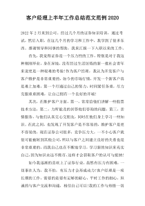 客户经理上半年工作总结范文范例2020