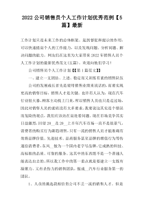 2022公司销售员个人工作计划优秀范例【5篇】最新