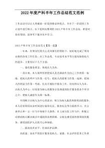 2022年度产科半年工作总结范文范例