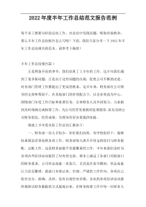 2022年度半年工作总结范文报告范例