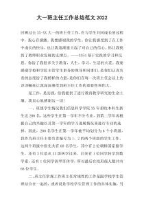 大一班主任工作总结范文2022