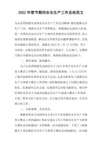 2022年春节期间安全生产工作总结范文