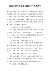 2022年医疗保险基金风险工作总结范文