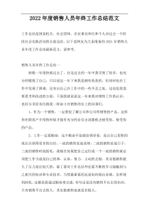 2022年度销售人员年终工作总结范文
