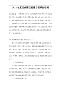 2022年度经典国企党建自查报告范例