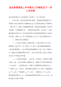 县应急管理局上半年重点工作情况及下一步工作安排