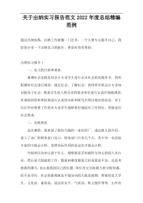 关于出纳实习报告范文2022年度总结精编范例