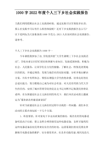 1000字2022年度个人三下乡社会实践报告
