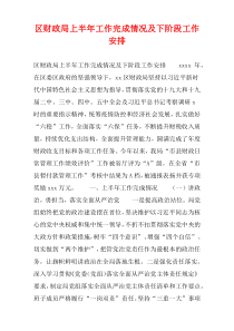 区财政局上半年工作完成情况及下阶段工作安排