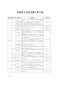 市政府8月份主要工作计划