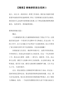 【精推】销售辞职报告范例3