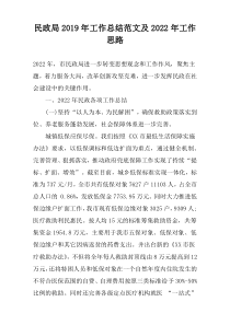 民政局2019年工作总结范文及2022年工作思路