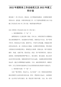 2022年度财务工作总结范文及2022年度工作计划