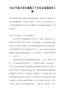 2022年度大学生暑假三下乡社会实践报告5篇