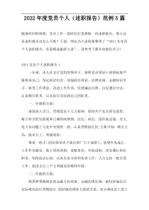 2022年度党员个人（述职报告）范例5篇