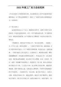 2022年度工厂实习总结范例