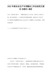 2022年度安全生产专项整治工作总结范文报告【通用4篇】