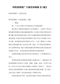 网络营销推广方案范例锦集【5篇】