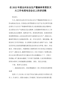 2022年度在全州安全生产暨森林草原防灭火工作电视电话会议上的讲话稿