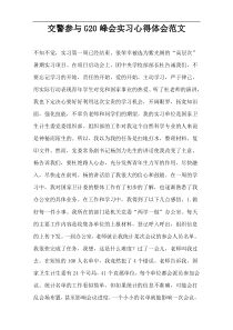 交警参与G20峰会实习心得体会范文