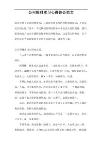 公司理财实习心得体会范文