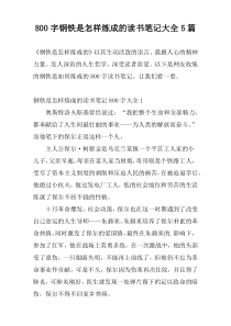 800字钢铁是怎样炼成的读书笔记大全5篇