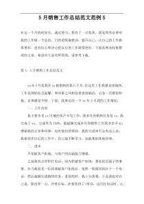 5月销售工作总结范文范例5