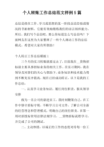 个人转账工作总结范文样例5篇