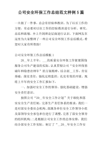 公司安全环保工作总结范文样例5篇