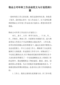 物业公司年终工作总结范文与计划范例5篇