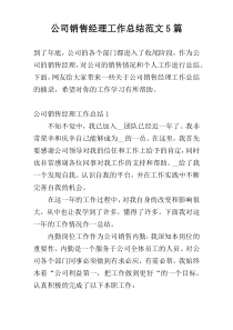 公司销售经理工作总结范文5篇