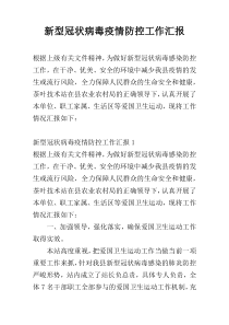 新型冠状病毒疫情防控工作汇报