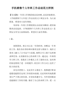 手机销售个人年终工作总结范文样例
