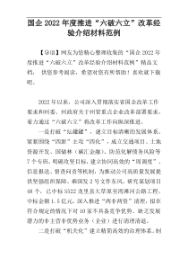 国企2022年度推进“六破六立”改革经验介绍材料范例