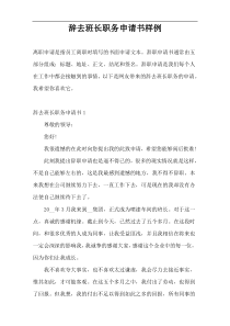 辞去班长职务申请书样例