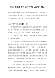 2022年度下半年工作计划【实用5篇】