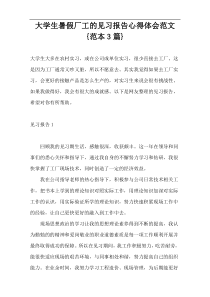 大学生暑假厂工的见习报告心得体会范文{范本3篇}