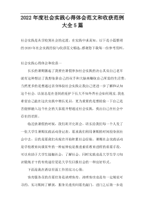 2022年度社会实践心得体会范文和收获范例大全5篇