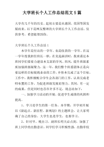 大学班长个人工作总结范文5篇