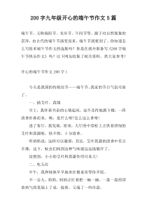 200字九年级开心的端午节作文5篇
