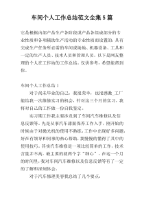 车间个人工作总结范文全集5篇