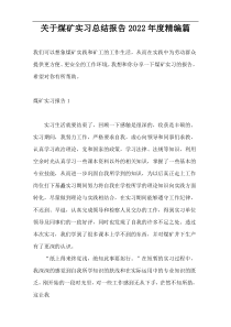 关于煤矿实习总结报告2022年度精编篇