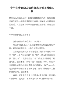 中学生青春励志演讲稿范文例文精编5篇