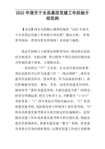 2022年度关于全县基层党建工作经验介绍范例