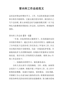 肾内科工作总结范文