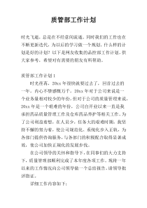 质管部工作计划