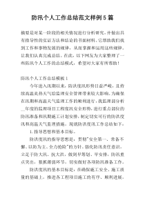 防汛个人工作总结范文样例5篇